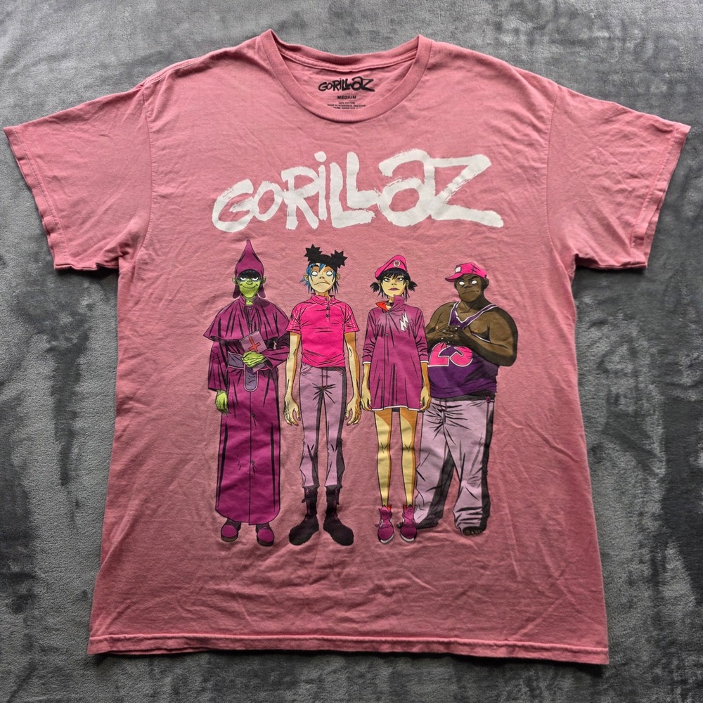 Gorillaz Graphic T-Shirt Medium Pink Mens Regular Fit Cotton Band Music Tee